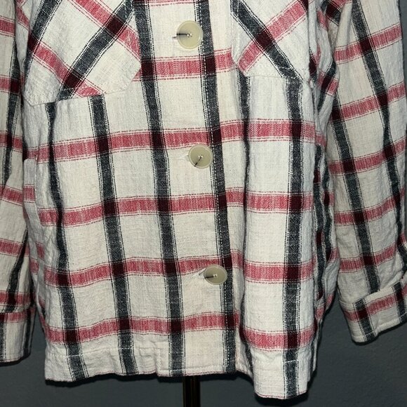 ZARA Plaid Oversized Italian Fabric Shacket Shirt Jacket - Cream Red & Black  XS - Picture 4 of 15